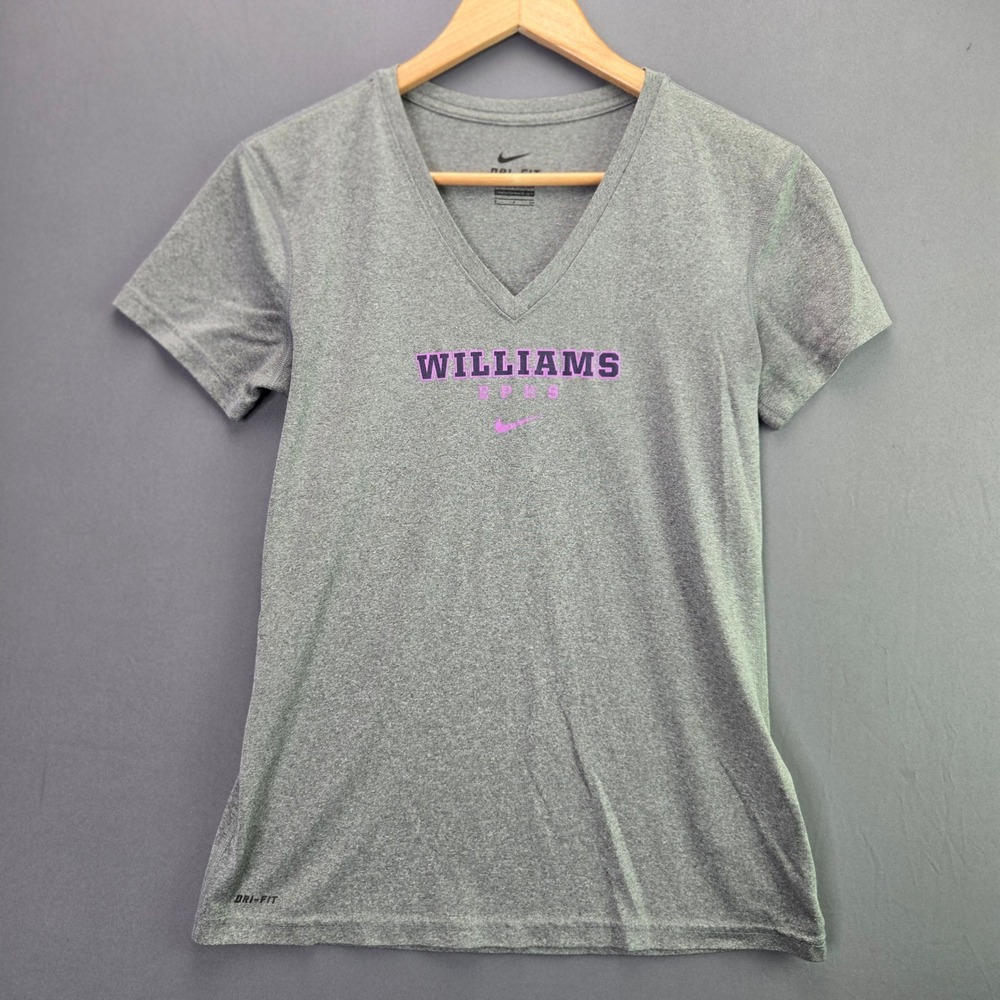 Nike Williams College Ephs T-Shirt Dri-Fit V-Neck Sz S Gray Short Sleeve Shirt